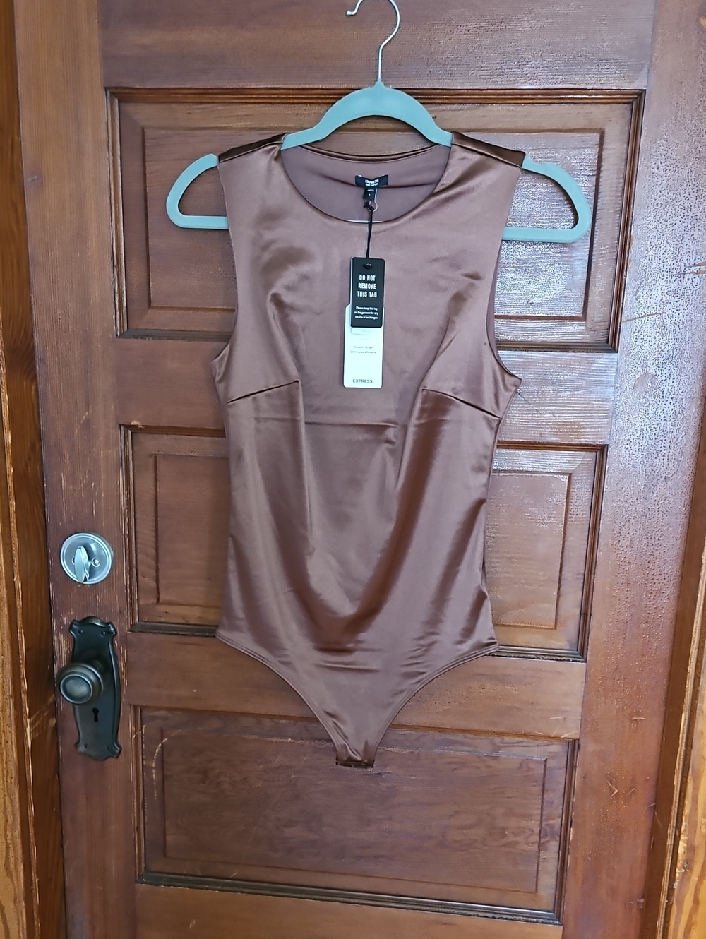 Express Women Satin Sleeveless Bodysuit in Brown